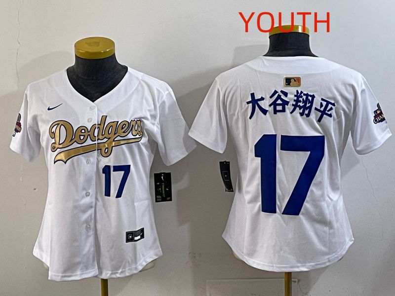 Youth Los Angeles Dodgers #17 Ohtani White Champion edition Nike MLB Jersey style 004->youth mlb jersey->Youth Jersey